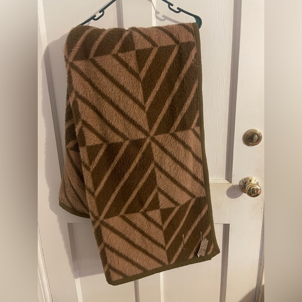 Geometric Pattern Vintage 70s Mod Blanket in Brown and Tan Germany Bruckmühl